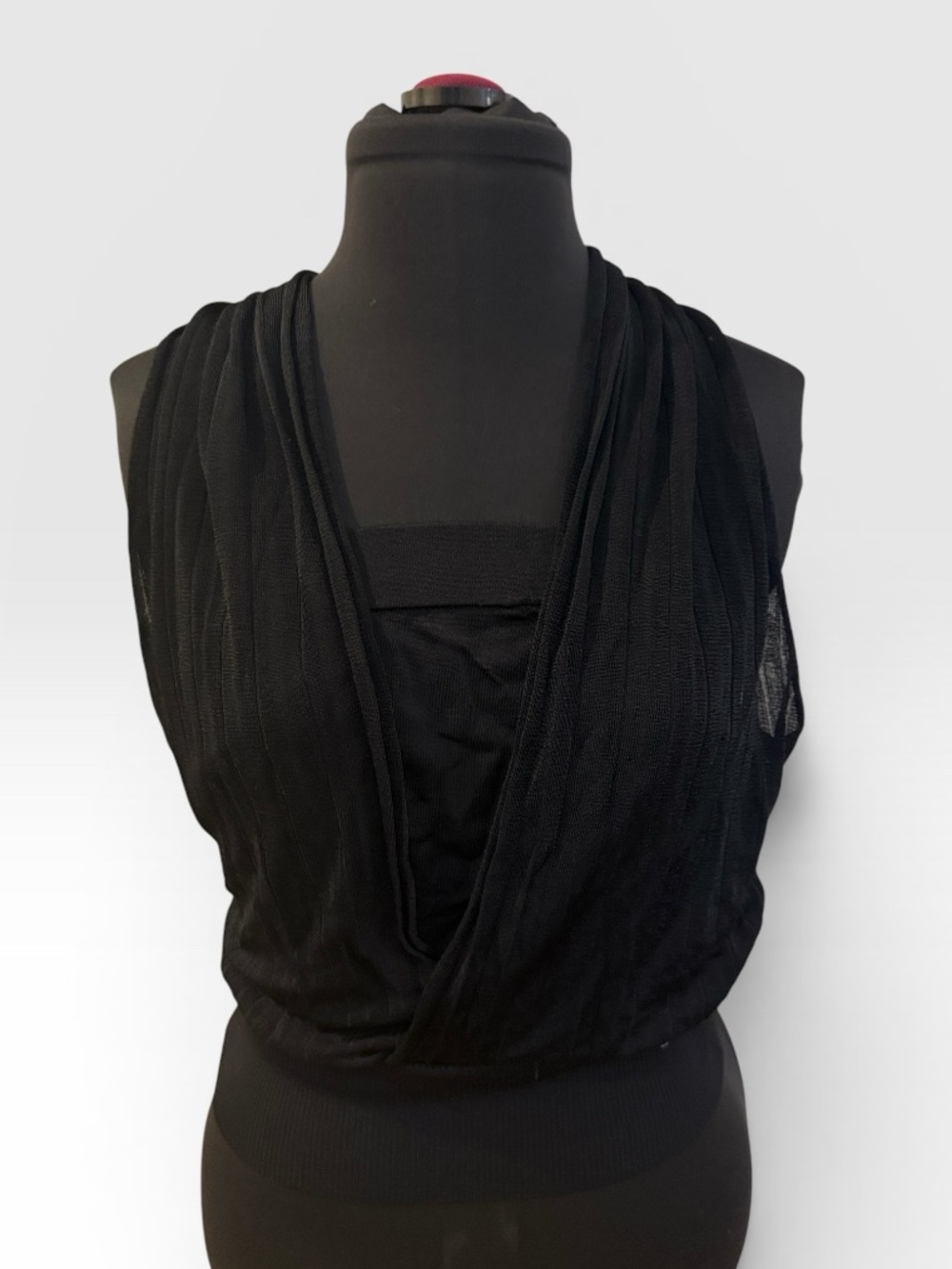 bebe Black Tube Mesh Overlay Halter Sleeveless Top